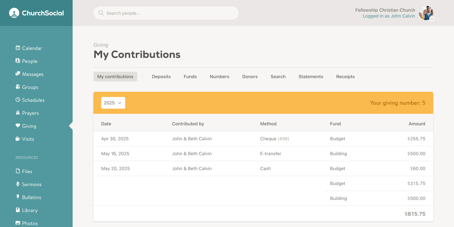 Improved navigation in the giving section screenshot