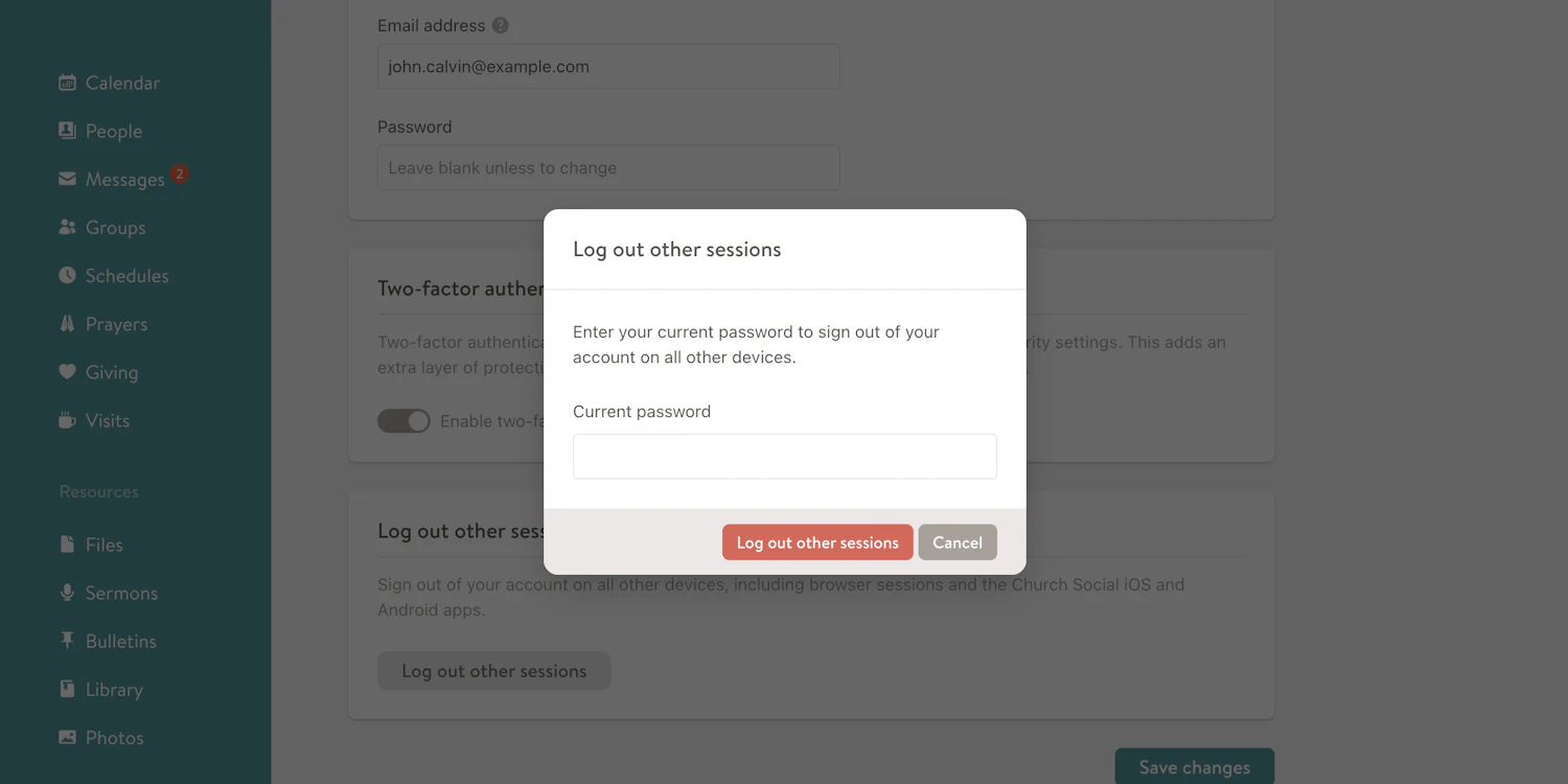 Log out of other sessions screenshot