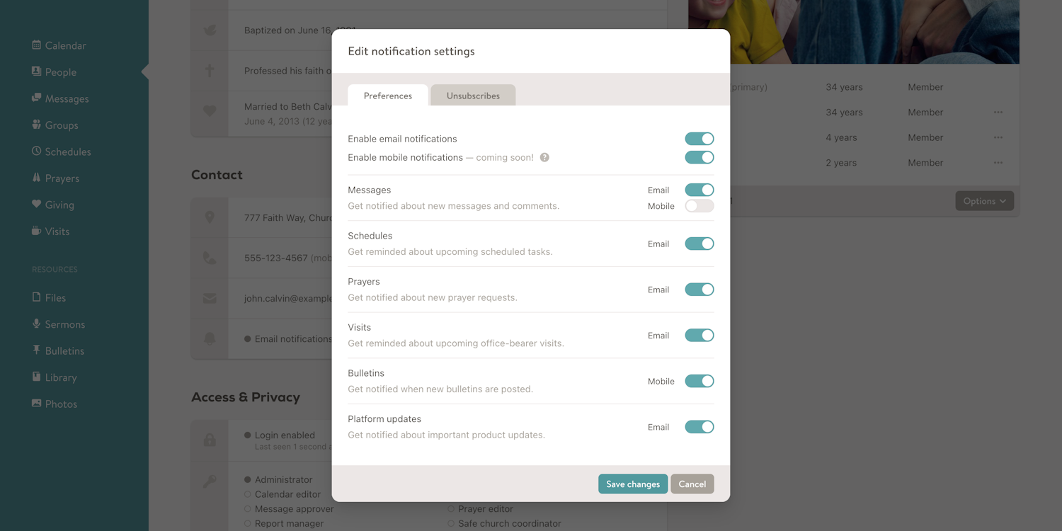 New mobile notification settings screenshot