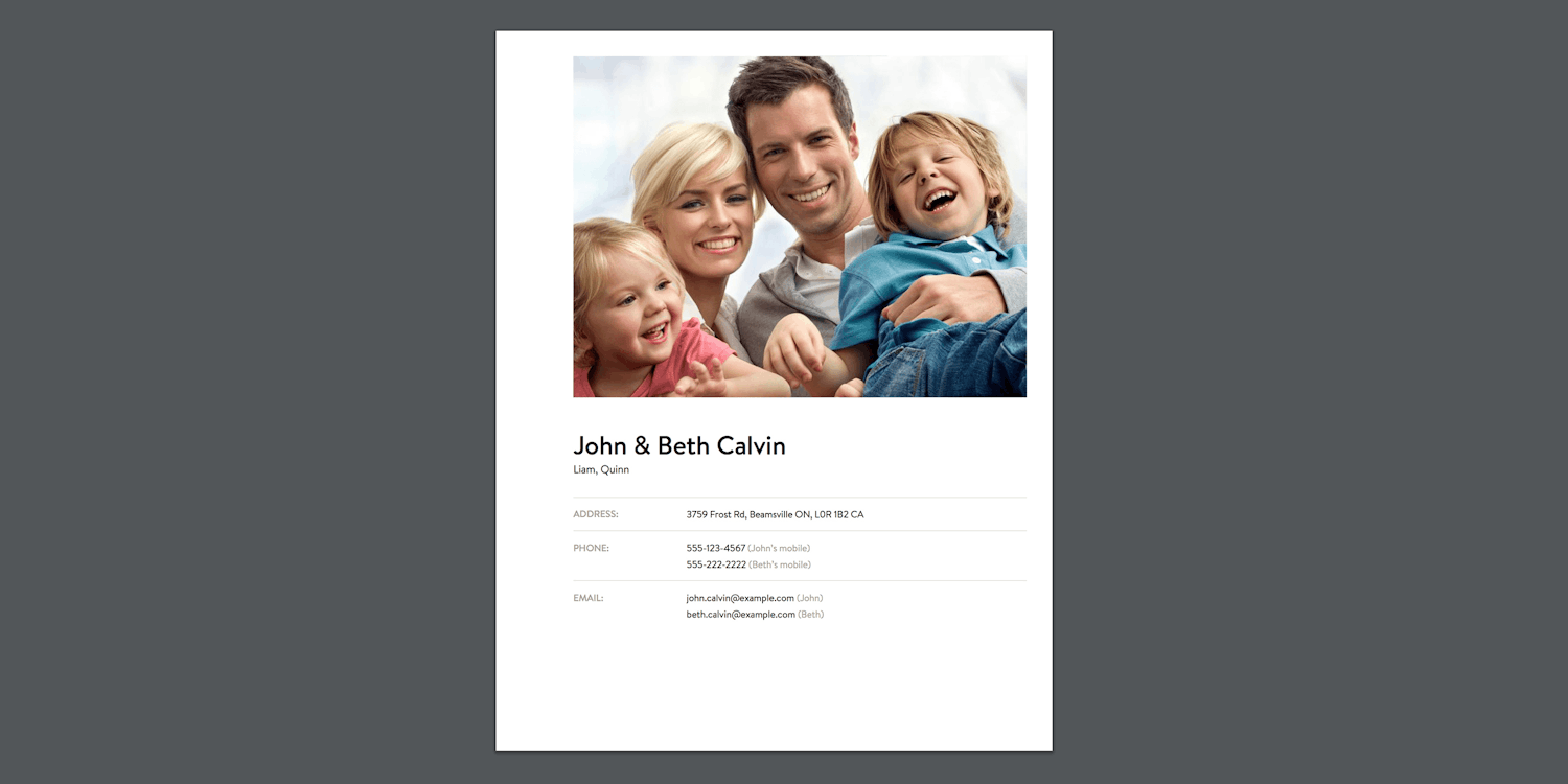 Redesigned family sheets screenshot