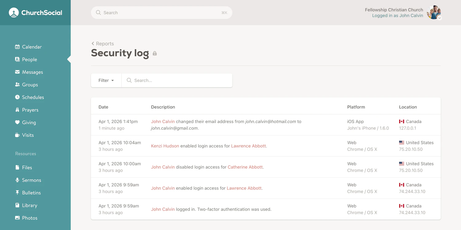 New security log screenshot