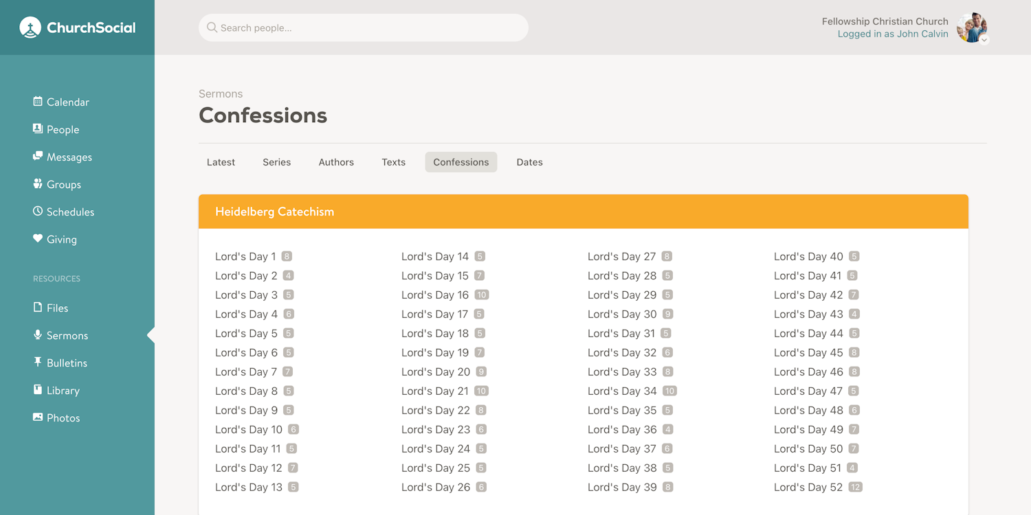 New confessions page for sermons screenshot